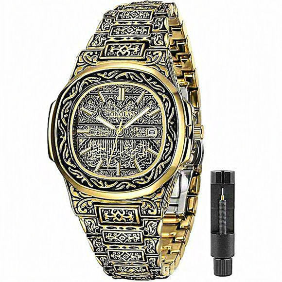 Other - Mens Tattoo Pattern Carved Stainless Steel Waterproof Date Analog Quartz Watch‎